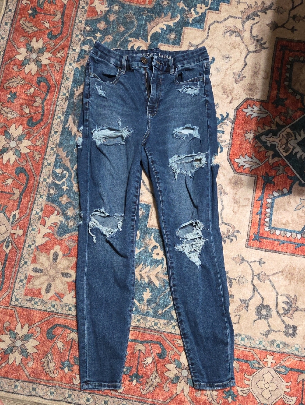 American Eagle Outfitters Women’s Dark Blue Ripped Skinny Jeans